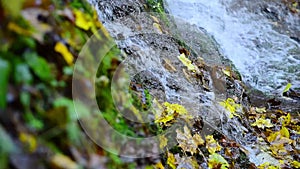 Rusyliv Falls, waterfalls cascade on a small stream tributary of Stripa natural monument of local importance.Southeast