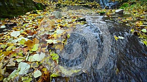 Rusyliv Falls, waterfalls cascade on a small stream tributary of Stripa natural monument of local importance.Southeast