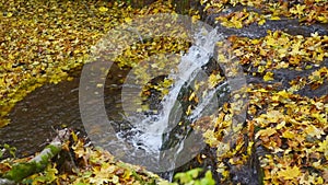 Rusyliv Falls, waterfalls cascade on a small stream tributary of Stripa natural monument of local importance.Southeast