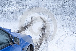 a rut track off road of the car, dirt and mud