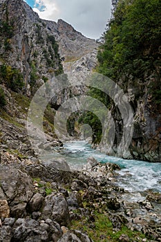 Ruta del Cares trail nature landscape in Picos de Europa national park, Spain