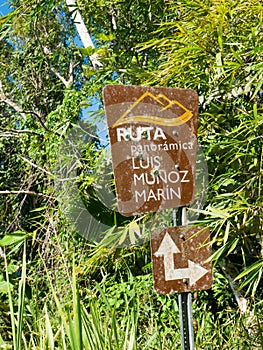 Ruta panoramica road sign in Puerto Rico. USA. this road is little used by tourists but allows to leave the tourist circuit and photo