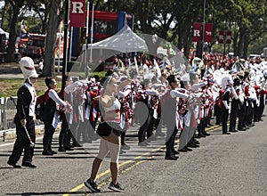 Rutgers University Marching Band Strides to SHI Stadium for Football Game in Piscataway, NJ in 2023