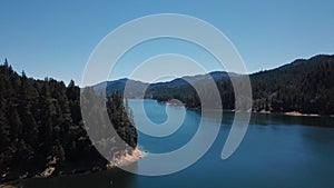 Ruth Lake in California, view over the lake and forest from above. Drone picture. Nature in North America.