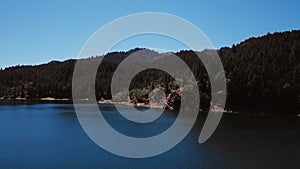 Ruth Lake in California, view over the lake and forest from above. Drone picture. Nature in North America.