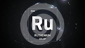 Ruthenium as Element 44 of the Periodic Table 3D illustration on silver background