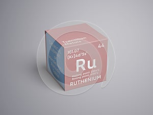 Ruthenium. Transition metals. Chemical Element of Mendeleev\'s Periodic Table.. 3D illustration