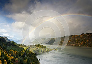 Ruthton Point in the Columbia Gorge with a Rainbow, Hood River, Oregon, Taken in Autumn