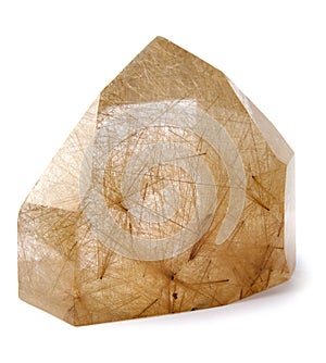 Rutile quartz, crystal isolated on a white background