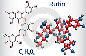 Rutin molecule vitamin P. Structural chemical formula and mole