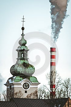 Ruzomberok town skyline. Difference between old and new architecture in Slovakia