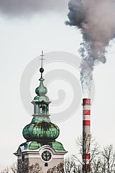 Ruzomberok town skyline. Difference between old and new architecture in Slovakia