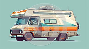 RV bus trailer illustration for summer trip. Retro family vehicle illustration. Camp truck for vacation or adventure