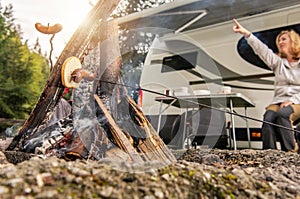RV Camper Camping Pitch Campfire