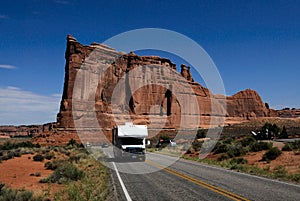 RV Camper driving in Arches National Park Utah USA photo