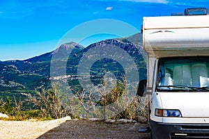 Rv camper in mountains, Verdon Gorge France