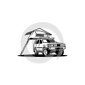 RV, camper truck with roof top tent illustration vector