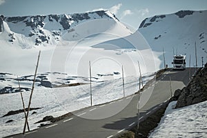 RV Camper Van on a Scenic Norwegian Mountain Route