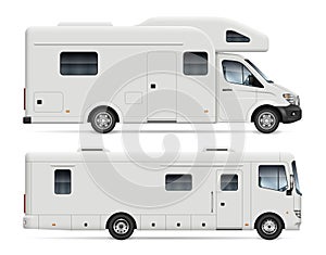 RV camper vans side view realistic vector illustration