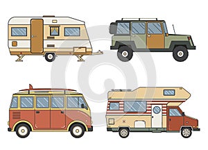 RV Campers and Trailer in Thin Line Art