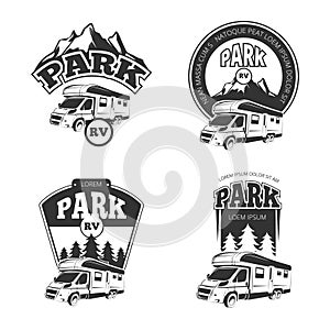RV and campers vector emblems, labels, badges, logos set photo