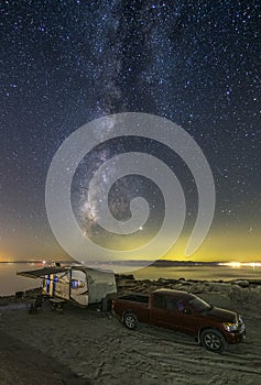 RV camping Under The Milky Way At The Salton Sea