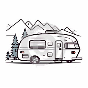 Rv Camping Vehicle Concept Illustration With Flawless Line Work