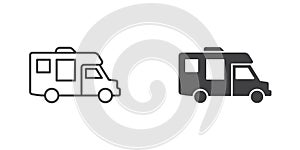 RV car icon in flat style. Camper vector illustration on isolated background. Transport sign business concept