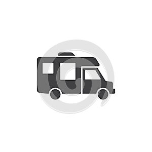 RV car icon in flat style. Camper vector illustration on isolated background. Transport sign business concept