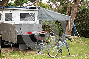 RV caravan camper on a campsite at holiday caravan park