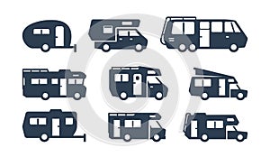 RV Cars, Recreational Vehicles, Camper Vans Silhouettes