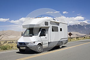 RV driving to Great Sand Dunes National Park