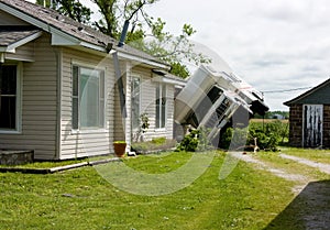 RV On Its Side Storm Damage