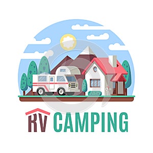 RV Motor home landscape, class C, RV logo