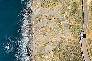 RV Motorhome on the California Scenic Coastal Highway 1 Aerial View