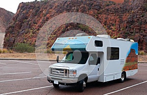 RV motorhome parked while roadtripping in Arizona