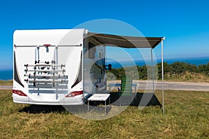 RV Motorhomes Camping. Recreation Vehicles on the Campground.
