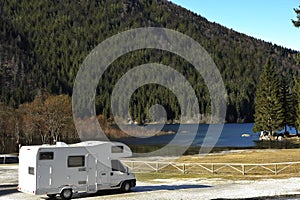 RV Parked At The Lake