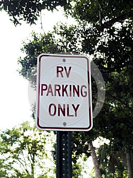 RV Parking Metal Sign in Red and White