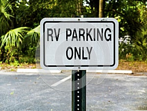 RV Parking Metal Sign in Red and White