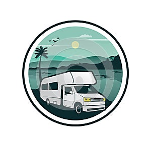 RV recreational vehicle storage logo design illustration