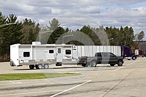 RV and Semi Truck on the rest area