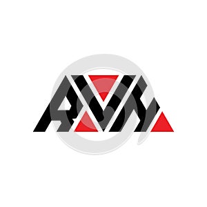 RVH triangle letter logo design with triangle shape. RVH triangle logo design monogram. RVH triangle vector logo template with red