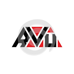 RVU triangle letter logo design with triangle shape. RVU triangle logo design monogram. RVU triangle vector logo template with red
