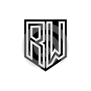 RW Logo monogram shield geometric white line inside black shield color design photo