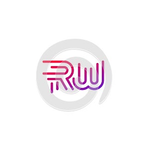 RW letters logo design in line style