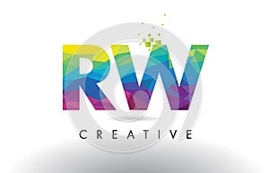 RW R W Colorful Letter Origami Triangles Design Vector.