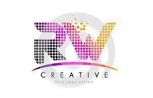 RW R W Letter Logo Design with Magenta Dots and Swoosh