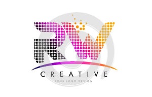 RW R W Letter Logo Design with Magenta Dots and Swoosh photo