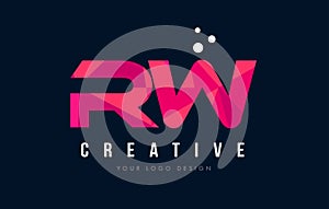 RW R W Letter Logo with Purple Low Poly Pink Triangles Concept